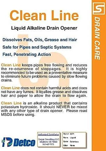 DETCO-Clean LINE Drain Cleaner and Unblocker - Industrial Strength, Fast-Acting Liquid Formula, Unclogs Pipes and Drains Quickly, 32 Ounce Bottle in Kuwait
