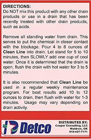 DETCO-Clean LINE Drain Cleaner and Unblocker - Industrial Strength, Fast-Acting Liquid Formula, Unclogs Pipes and Drains Quickly, 32 Ounce Bottle in Kuwait