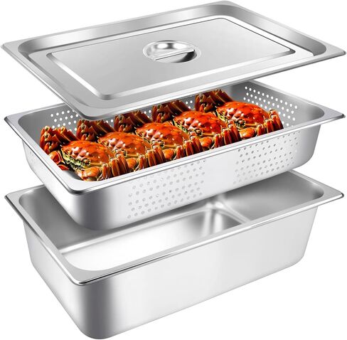 3 Pack Full Size 4 Inch, 6 Inch Hotel Pan with Lid Perforated Steam Table Pan Chafing Pans Steam Table Tray Stainless Steel Restaurant Supplies for Buffets Catering Commercial Kitchen in Saudi Arabia