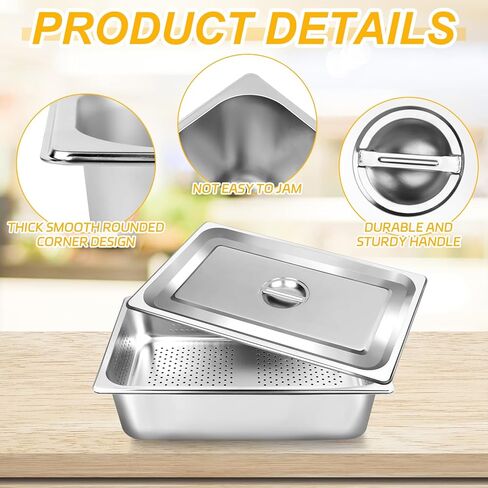 3 Pack Full Size 4 Inch, 6 Inch Hotel Pan with Lid Perforated Steam Table Pan Chafing Pans Steam Table Tray Stainless Steel Restaurant Supplies for Buffets Catering Commercial Kitchen in Saudi Arabia