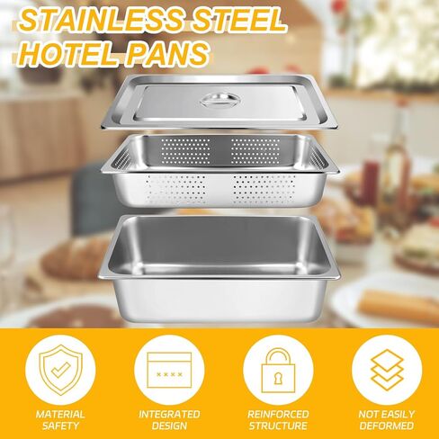 3 Pack Full Size 4 Inch, 6 Inch Hotel Pan with Lid Perforated Steam Table Pan Chafing Pans Steam Table Tray Stainless Steel Restaurant Supplies for Buffets Catering Commercial Kitchen in Saudi Arabia