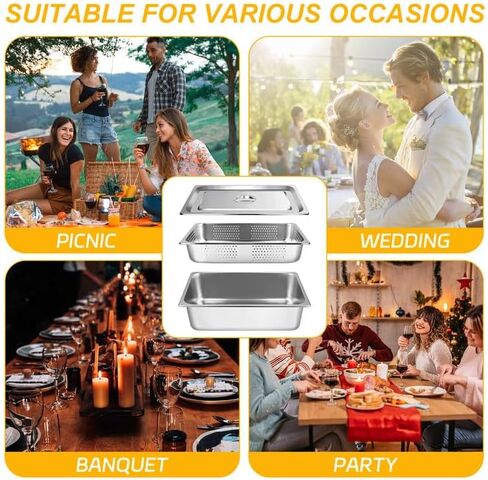 3 Pack Full Size 4 Inch, 6 Inch Hotel Pan with Lid Perforated Steam Table Pan Chafing Pans Steam Table Tray Stainless Steel Restaurant Supplies for Buffets Catering Commercial Kitchen in Saudi Arabia