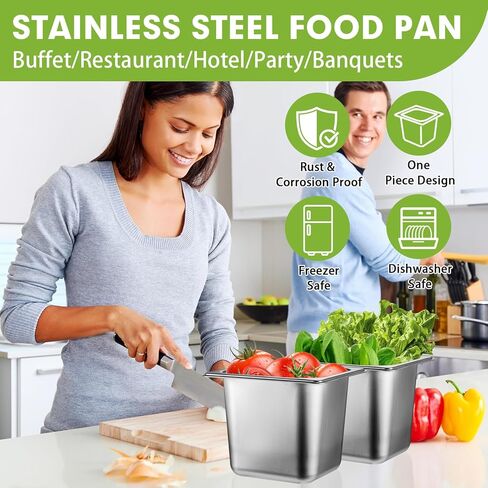 6 عبوات من مقالي الفندق المصنوعة من الفولاذ المقاوم للصدأ مع غطاء، مقاس 1/6 × مقلاة طاولة بخار عميقة مقاس 6 بوصات، حاويات تخزين الطعام التجارية بسمك 0.8 مم، مقلاة مضادة للمربى، مقلاة بخار من الفولاذ المقاوم للصدأ لبوفيه مطعم الفندق in Kuwait