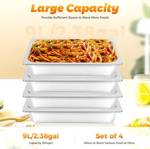 4 Pack Full Size Stainless Steel Hotel Pans, 4" Deep Steam Table Pan 21" L x 12.8" W Stainless Steel Food Storage Containers Buffet Pan with Lids for Home, Party, Restaurant, Hotel, Buffet in Saudi Arabia