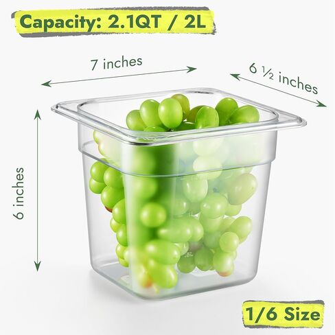 كورتا 12 عبوة 1/6 مقاس 6 بوصات وعاء طعام من البولي كربونات العميق NSF مع غطاء مسنن وصينية تصريف | حاوية شفافة آمنة للاستخدام في غسالة الأطباق والفريزر لطاولات الإعداد، والبوفيه، وبار السلطة، والمطبخ التجاري in Kuwait