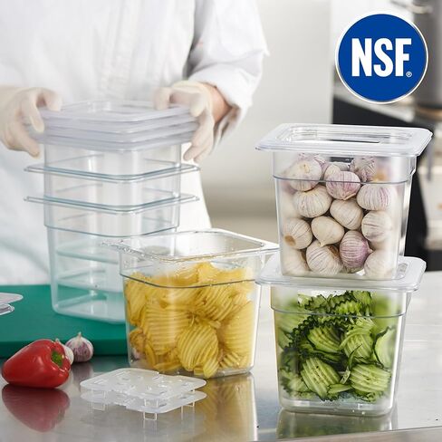 كورتا 12 عبوة 1/6 مقاس 6 بوصات وعاء طعام من البولي كربونات العميق NSF مع غطاء مسنن وصينية تصريف | حاوية شفافة آمنة للاستخدام في غسالة الأطباق والفريزر لطاولات الإعداد، والبوفيه، وبار السلطة، والمطبخ التجاري in Kuwait