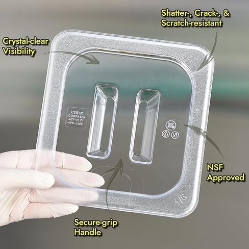 كورتا 12 عبوة 1/6 مقاس 6 بوصات وعاء طعام من البولي كربونات العميق NSF مع غطاء مسنن وصينية تصريف | حاوية شفافة آمنة للاستخدام في غسالة الأطباق والفريزر لطاولات الإعداد، والبوفيه، وبار السلطة، والمطبخ التجاري in Kuwait