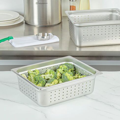 Restaurantware Perforated Hotel Pan 1 Count 1/2 Half Size Anti-Jam 4" Deep Freezable 24 Gauge Stainless Steel Steam Pan Lid Sold Separately, for Use in Commercial Kitchens, and Catering Events in Saudi Arabia