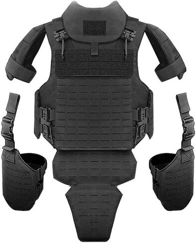 UTA Yark D-Defense Fortress Tactical Vest with Leg Guards, Flame Resistant Version Black, Laser Cut MOLLE System, Quick Release Adjustable Plate Compatible Carrier(Black + Leg Guards) in Kuwait