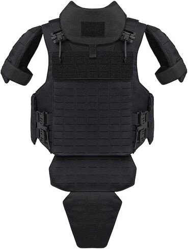 UTA Yark D-Defense Fortress Tactical Vest with Leg Guards, Flame Resistant Version Black, Laser Cut MOLLE System, Quick Release Adjustable Plate Compatible Carrier(Black + Leg Guards) in Kuwait