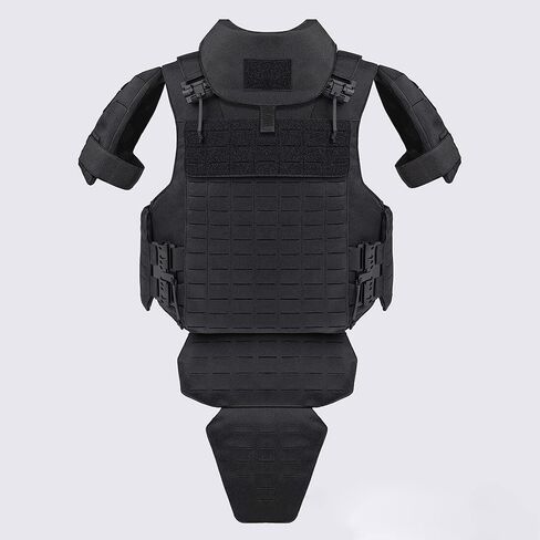 UTA Yark D-Defense Fortress Tactical Vest with Leg Guards, Flame Resistant Version Black, Laser Cut MOLLE System, Quick Release Adjustable Plate Compatible Carrier(Black + Leg Guards) in Kuwait