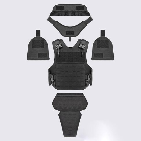 UTA Yark D-Defense Fortress Tactical Vest with Leg Guards, Flame Resistant Version Black, Laser Cut MOLLE System, Quick Release Adjustable Plate Compatible Carrier(Black + Leg Guards) in Kuwait
