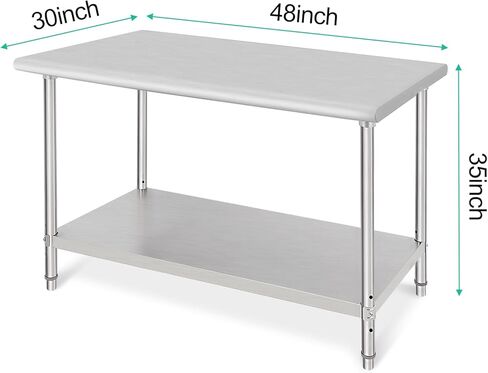 طاولة من الفولاذ المقاوم للصدأ مقاس 30 × 24 بوصة معتمدة من NSF، رف سفلي قابل للتعديل مع 3 إعدادات للارتفاع، أرجل قابلة للتعديل بزوايا مستديرة، للمطبخ والمطاعم والفنادق in Kuwait