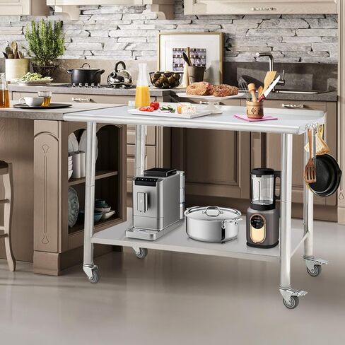 طاولة إعداد من الفولاذ المقاوم للصدأ مقاس 30 × 24 بوصة، طاولة عمل تجارية NSF مع رف سفلي قابل للتعديل، باكسبلاش وخطافات، للمطاعم والمطابخ وغرف الغسيل in Kuwait