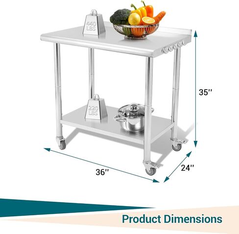 طاولة إعداد من الفولاذ المقاوم للصدأ مقاس 30 × 24 بوصة، طاولة عمل تجارية NSF مع رف سفلي قابل للتعديل، باكسبلاش وخطافات، للمطاعم والمطابخ وغرف الغسيل in Kuwait