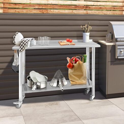 طاولة إعداد من الفولاذ المقاوم للصدأ مقاس 30 × 24 بوصة، طاولة عمل تجارية NSF مع رف سفلي قابل للتعديل، باكسبلاش وخطافات، للمطاعم والمطابخ وغرف الغسيل in Kuwait