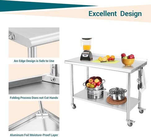 طاولة إعداد من الفولاذ المقاوم للصدأ مقاس 30 × 24 بوصة، طاولة عمل تجارية NSF مع رف سفلي قابل للتعديل، باكسبلاش وخطافات، للمطاعم والمطابخ وغرف الغسيل in Kuwait