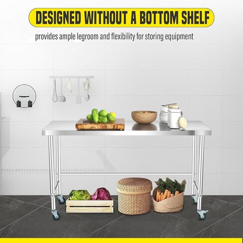 طاولة من الفولاذ المقاوم للصدأ مقاس 60 × 24 بوصة مع عجلات - تصميم قاعدة مفتوحة، ثبات استثنائي، خيارات متعددة الحجم، هيكل عالي التحمل، سهولة الحركة والراحة in Kuwait