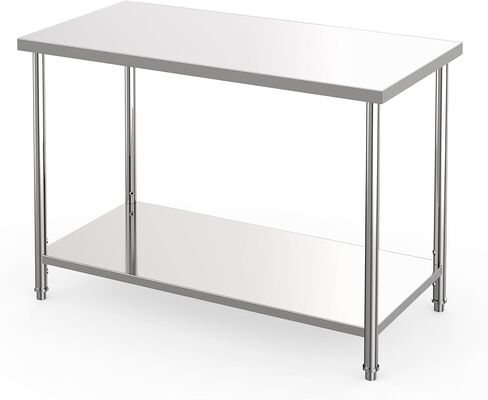 Stainless Steel Table 48" x 24" Commercial Prep Work Table with Adjustable Undershelf, 2 Tier Metal Table for Restaurant, Home, Kitchen, Garages and Outdoor in Kuwait
