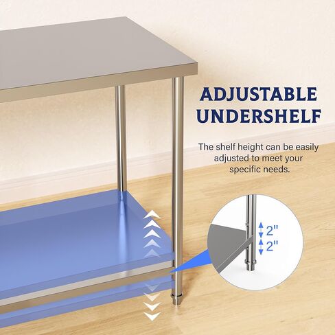Stainless Steel Table 48" x 24" Commercial Prep Work Table with Adjustable Undershelf, 2 Tier Metal Table for Restaurant, Home, Kitchen, Garages and Outdoor in Kuwait