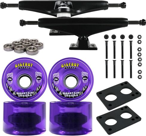 TGM Skateboards Longboard Trucks/Wheels/Bearings Black 7.0 + Bigfoot 76MM Cruisers Purple in Kuwait