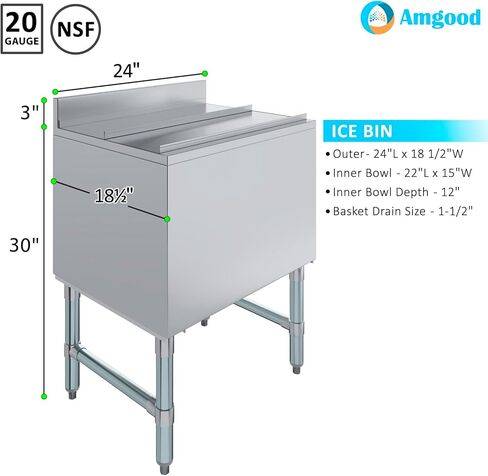 AmGood 18.5 in. x 24 in. x 30 in. Freestanding Stainless Steel Ice Bin with 7-Circuit Cast Aluminum Cold Plate in Saudi Arabia