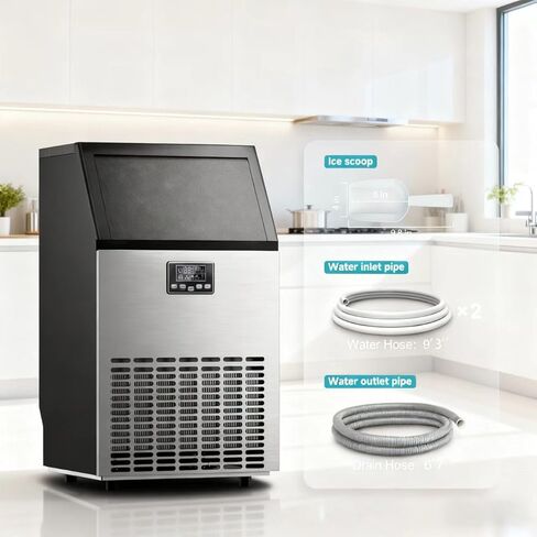 صانع ثلج تجاري سعة 100 رطل/24 ساعة مع ثلج على شكل قمر وتخزين 33 رطلاً، تصميم من الفولاذ المقاوم للصدأ تحت المنضدة، للبار والمقهى والمطاعم والمنزل in Kuwait
