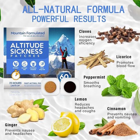 Altitude Sickness Prevention Patches for Mountain Travel and High Elevation Relief, Natural Herbal Patches to Reduce Nausea Dizziness and Fatigue During Hiking 60 Count Skin Friendly in Kuwait