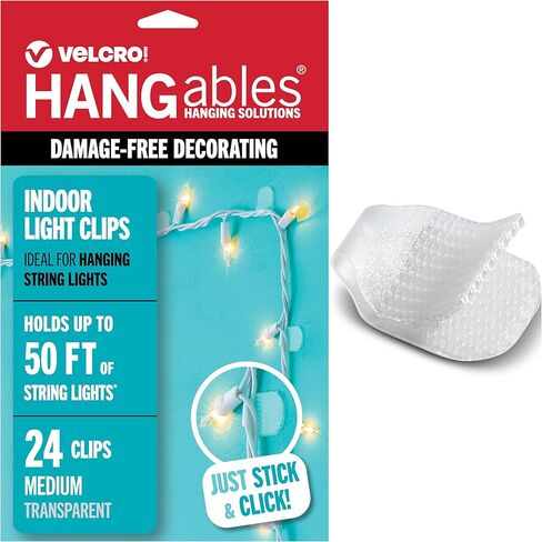 VELCRO Brand Indoor Light Clips for Hanging String Lights, Holds Up to 100 ft, Transparent Peel‑and‑Stick Wall Clips for Any Shape or Configuration, Damage‑Free and Removable, Pack of 48 in Saudi Arabia