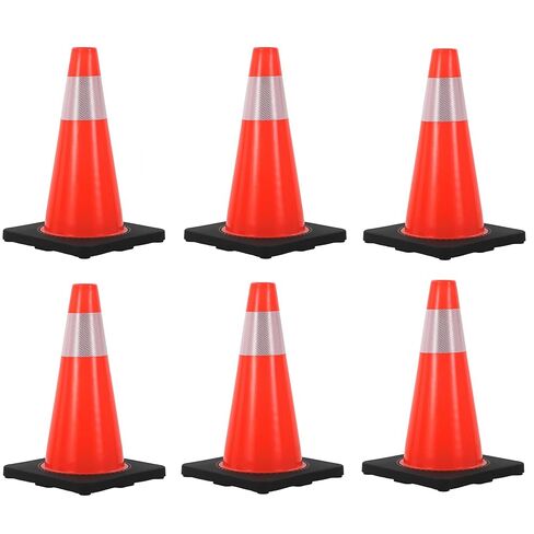 6 Pack 18 Inch Traffic Cones with Heavy Duty Base & Reflective Collars, Orange Safety Cones, High Flexible PVC for Road, Parking Lot, Construction Work, Sports Training in Saudi Arabia
