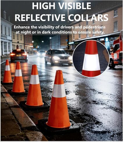 6 Pack 18 Inch Traffic Cones with Heavy Duty Base & Reflective Collars, Orange Safety Cones, High Flexible PVC for Road, Parking Lot, Construction Work, Sports Training in Saudi Arabia
