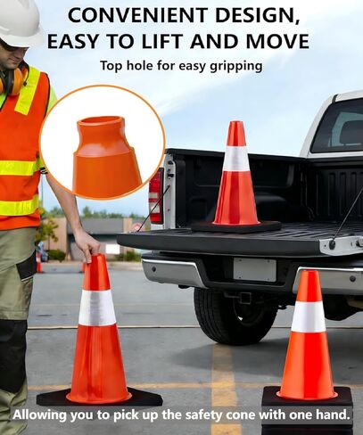 6 Pack 18 Inch Traffic Cones with Heavy Duty Base & Reflective Collars, Orange Safety Cones, High Flexible PVC for Road, Parking Lot, Construction Work, Sports Training in Saudi Arabia
