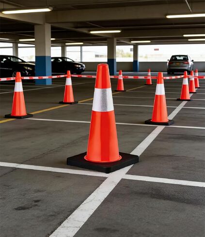 6 Pack 18 Inch Traffic Cones with Heavy Duty Base & Reflective Collars, Orange Safety Cones, High Flexible PVC for Road, Parking Lot, Construction Work, Sports Training in Saudi Arabia