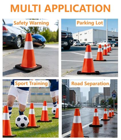 6 Pack 18 Inch Traffic Cones with Heavy Duty Base & Reflective Collars, Orange Safety Cones, High Flexible PVC for Road, Parking Lot, Construction Work, Sports Training in Saudi Arabia