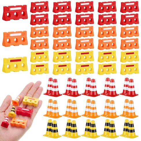 60 Pcs 1in Mini Traffic Cones & 1.4 in Miniature Fence Barricade Signs, Training Scene Roadblock Construction Signs, Small Road Construction Cone for Micro Landscape Sand Table Street Model in Saudi Arabia