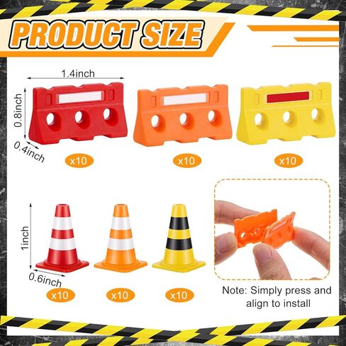 60 Pcs 1in Mini Traffic Cones & 1.4 in Miniature Fence Barricade Signs, Training Scene Roadblock Construction Signs, Small Road Construction Cone for Micro Landscape Sand Table Street Model in Saudi Arabia