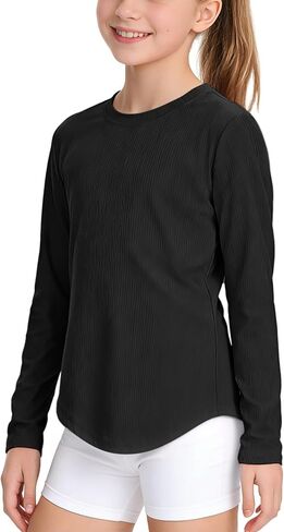Auranso Girls Long Sleeve Shirts Quick Dry Athletic Shirts Kids Basic Tees Workout Yoga Tops Active Clothes for Teens in Saudi Arabia