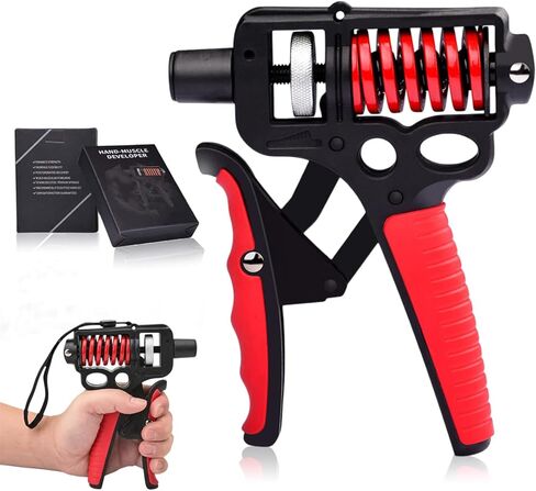 Adjustable 10–400 lb Grip Strength Trainer (Premium Adjustable Grip Strengthener for Forearm Training) Alloy Frame, Titanium-Plated Steel, TPR Non-Slip Handles | Color Red in Saudi Arabia