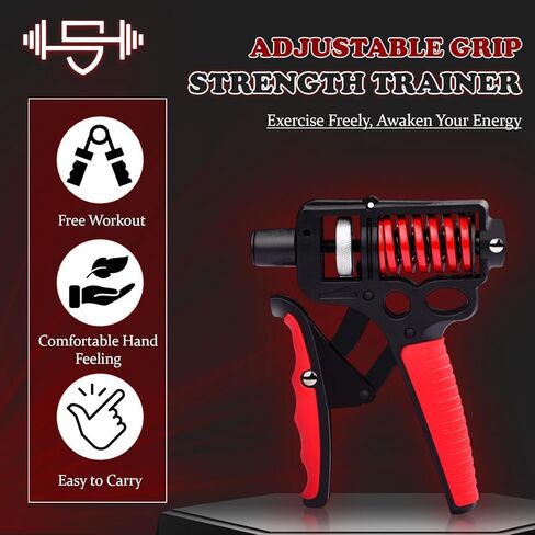 Adjustable 10–400 lb Grip Strength Trainer (Premium Adjustable Grip Strengthener for Forearm Training) Alloy Frame, Titanium-Plated Steel, TPR Non-Slip Handles | Color Red in Saudi Arabia