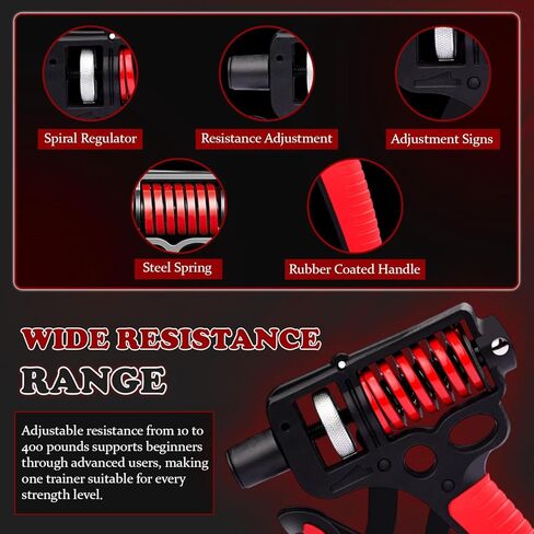 Adjustable 10–400 lb Grip Strength Trainer (Premium Adjustable Grip Strengthener for Forearm Training) Alloy Frame, Titanium-Plated Steel, TPR Non-Slip Handles | Color Red in Saudi Arabia