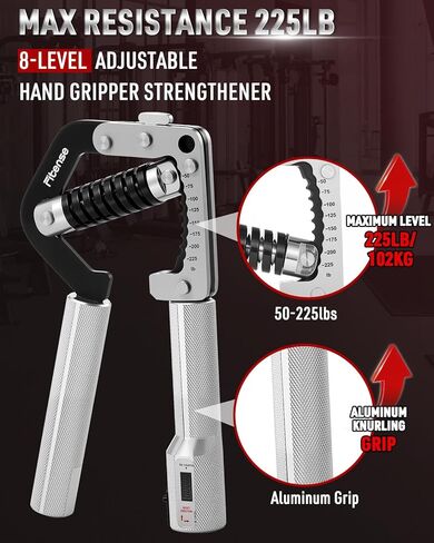 Grip Strength Trainer - Adjustable Hand Gripper Strengthener 8 Levels 50-225 lbs with Counter, Hand Grip Exerciser Wrist Strengtheners, Forearm, Finger & Hand Strength Training for Athletes, Climbers & Rehabilitation in Kuwait