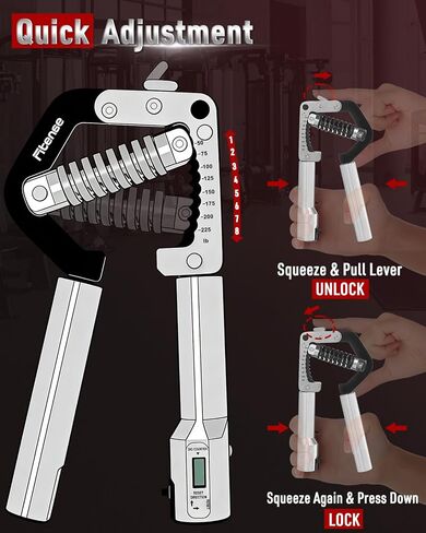 Grip Strength Trainer - Adjustable Hand Gripper Strengthener 8 Levels 50-225 lbs with Counter, Hand Grip Exerciser Wrist Strengtheners, Forearm, Finger & Hand Strength Training for Athletes, Climbers & Rehabilitation in Kuwait