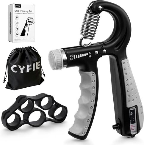 CYFIE Grip Strength Trainer Kit with Adjustable Resistance 10 - 132 Lbs, Forearm Exerciser, Finger Stretcher, Stress Ball, Forearm Strengthener for Workout wuth Storage Bag, Muscle Building and Recovery in Saudi Arabia