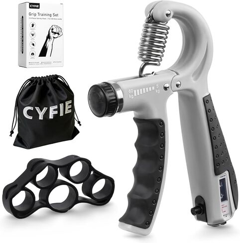 CYFIE Grip Strength Trainer Kit with Adjustable Resistance 10 - 132 Lbs, Forearm Exerciser, Finger Stretcher, Stress Ball, Forearm Strengthener for Workout wuth Storage Bag, Muscle Building and Recovery in Saudi Arabia