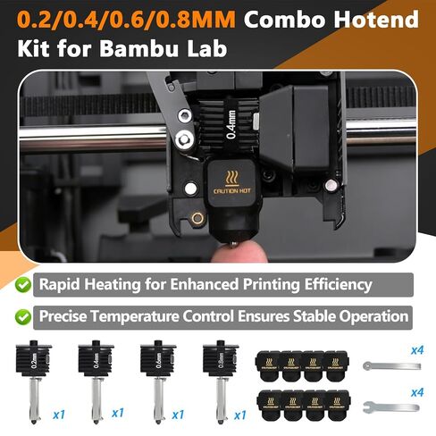 4 قطع 0.2/0.4/0.6/0.8 مم مجموعة Hotend متوافقة مع طابعة Bambu Lab H2D/H2S/P2S/A1/A1 صغيرة ثلاثية الأبعاد، فوهة فولاذية صلبة قابلة للإزالة بدرجة حرارة عالية، 4 رؤوس طباعة طارد مع 8 جوارب ومفاتيح من السيليكون in Saudi Arabia