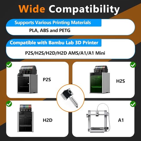 4 قطع 0.2/0.4/0.6/0.8 مم مجموعة Hotend متوافقة مع طابعة Bambu Lab H2D/H2S/P2S/A1/A1 صغيرة ثلاثية الأبعاد، فوهة فولاذية صلبة قابلة للإزالة بدرجة حرارة عالية، 4 رؤوس طباعة طارد مع 8 جوارب ومفاتيح من السيليكون in Saudi Arabia