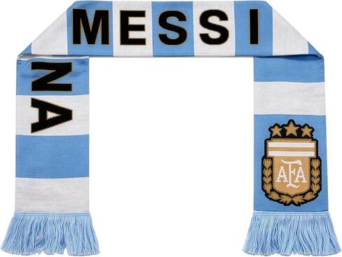 Messi Argentina Scarf – AFA Crest, Blue & White Stripes, Fringed Ends, Reversible Scarf in Saudi Arabia
