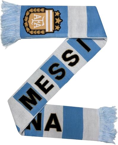 Messi Argentina Scarf – AFA Crest, Blue & White Stripes, Fringed Ends, Reversible Scarf in Saudi Arabia