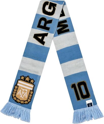 Messi Argentina Scarf – AFA Crest, Blue & White Stripes, Fringed Ends, Reversible Scarf in Saudi Arabia