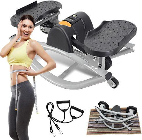 U-Shaped Rock Stepper Machine for Home Workout,Side-to-Side Lateral Rocking Fitness Stepper with Digital Monitor/Resistance Bands,Low-Impact Compact Side Stepper for Full Body Fitness in Saudi Arabia